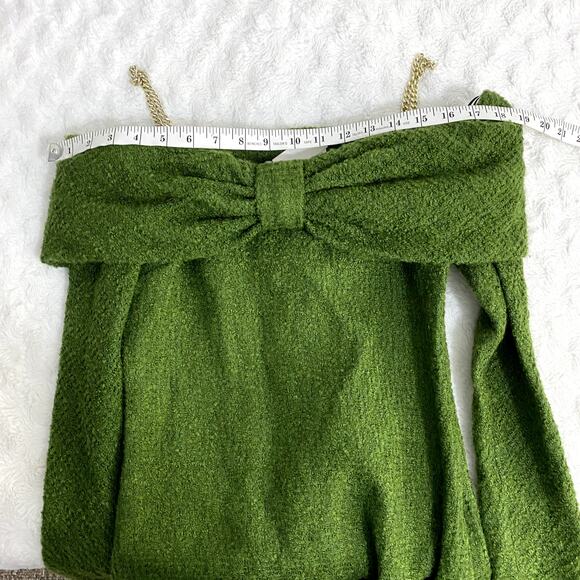 NEW Zara Blogger Favorite Moss Green Structured Chain Straps Bow Mini Dress L - Picture 9 of 12
